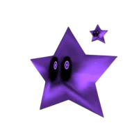 a purple star with two eyes on it